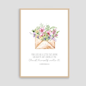 Impresión digital - Tus vidas son una carta 2 Corintios Floral Christian Descarga digital Impresión, Escritura, Arte de pared Versículo bíblico, Decoración