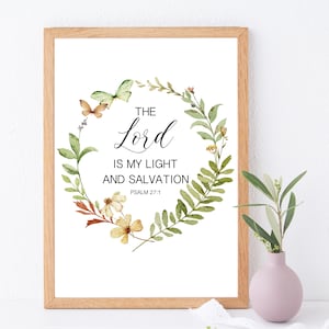 Digital Print - The Lord is My Love and Salvation Psalm 27:1 Wreath Christian Digital Download Prints, Scripture, Bible Verse, Home Decor