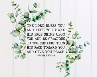 PNG File - The Lord Bless You and Keep You Numbers Eucalyptus Wreath, Scripture Designs, Bible Verse Design, Christian, Sublimation Graphic