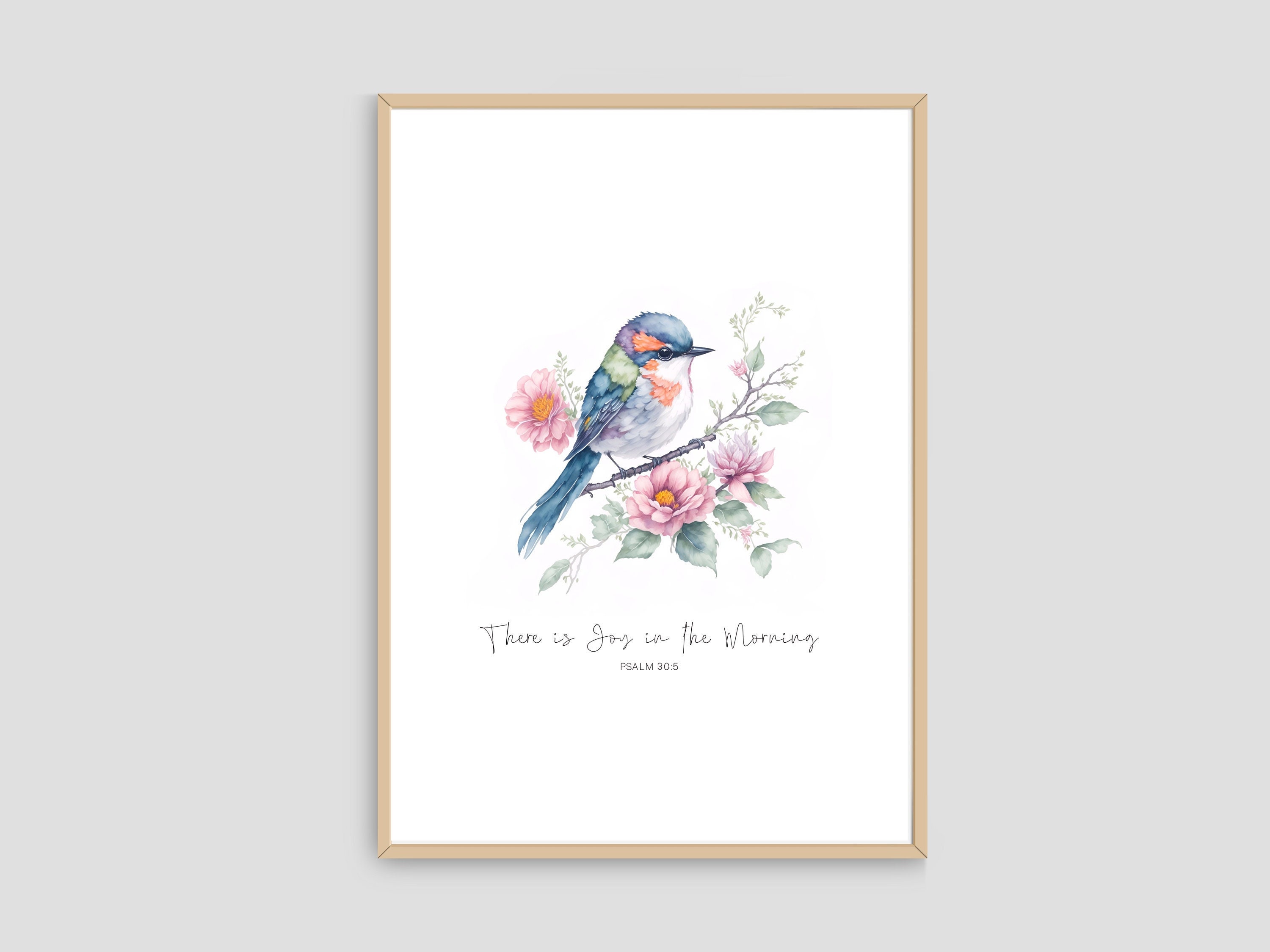 Digital Print - There is Joy in the Morning Psalm Birds Christian Digital Download Print, Scripture Wall Art, Bible Verse Wall Art