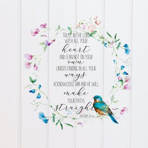 Fichier PNG - faites confiance au Seigneur proverbes couronne oiseau floral, dessins d'Écritures, conception de versets de la Bible, chrétien, sublimation graphique