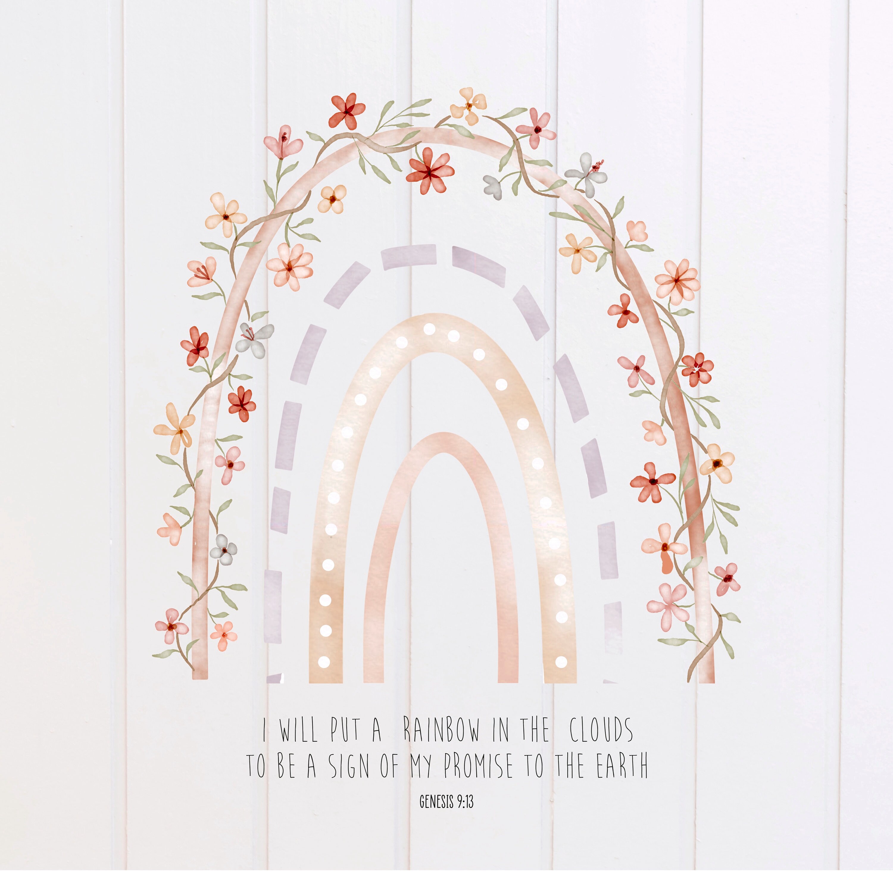 PNG File - I Will Put a Rainbow in the Clouds Genesis Floral, Scripture