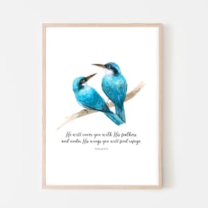 Digital Print - He will Cover You with His Feathers Birds Psalm 91:4 Christian Digital Download Print, Scripture, Bible Verse, Home Decor