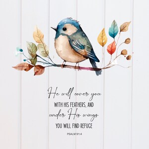 PNG Datei - Er wird Sie mit seinen Flügeln bedecken Psalm Kolibri, Digital Scripture Design, Bibel Vers, Print, Christian, Sublimationsgrafik