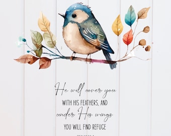 PNG File - He Will Cover you with His Wings Psalm Hummingbird, Digital Scripture Design, Bible Verse, Print, Christian, Sublimation Graphic