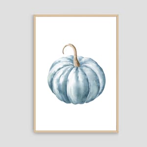 Digitaldruck - Hamptons Blue Kürbis Aquarell Druck, Wohnkultur, Küche Blumenwandkunst