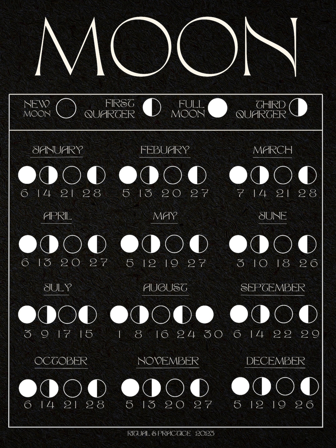 B&W Moon Calendar Poster Etsy