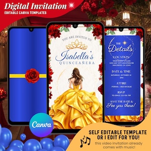 Fairy Tale Princess Quinceañera Video Invitation, Sweet 15 Video Invitation, Digital Mis Quince Anos Birthday Digital Invite, Quince Evites
