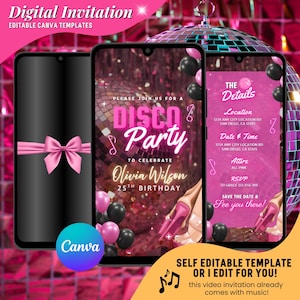 Pink Disco Birthday Party Invitation, Pink Lover Disco Birthday Party Animated Invitation, Editable Disco Invitation Video, Digital Invites