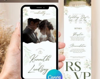 Faire-part de mariage pour site Web, RSVP avec suivi (modèle canva modifiable)