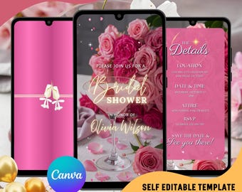 Invitación en video para despedida de soltera, invitaciones animadas con flores rosas para despedida de soltera, elegante despedida de soltera, invitación de despedida de soltera con invitación electrónica.