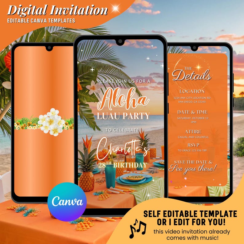Aloha Luau Animated Video Invitation, Tropical Birthday E-vite (digital ...