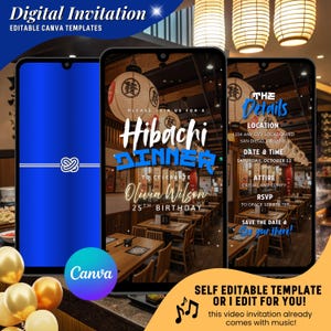 Hibachi Birthday Dinner Video Invitation, Hibachi Night Birthday Party Animated Invites, Editable Japanese Restaurant Evite Digital Video