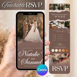 Plantilla de invitación para sitio web de bodas, formulario de registro de RSVP en línea con seguimiento, boda elegante estilo bohemio beige con invitaciones RSVP integradas