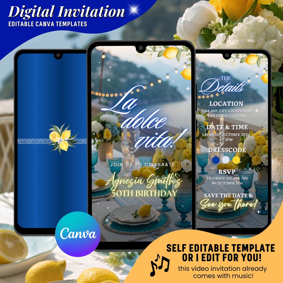Italian Summer Birthday Video Invitation, Amalfi Coast Lemon Theme ...