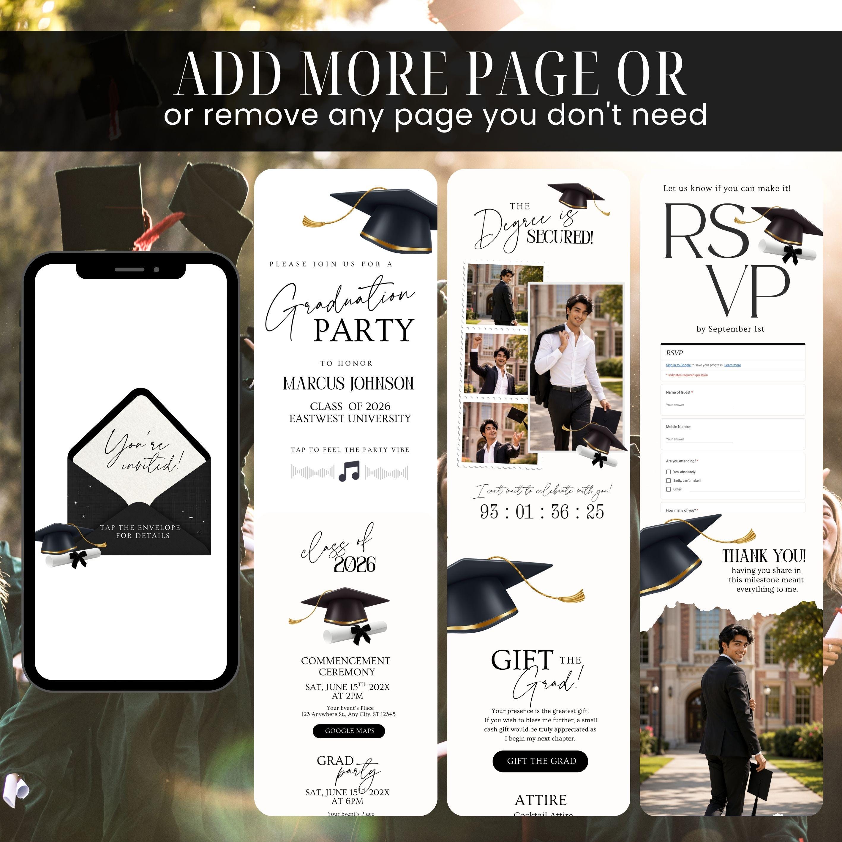 Minimalist Graduation Web Invitation, Trackable RSVP, Editable College ...