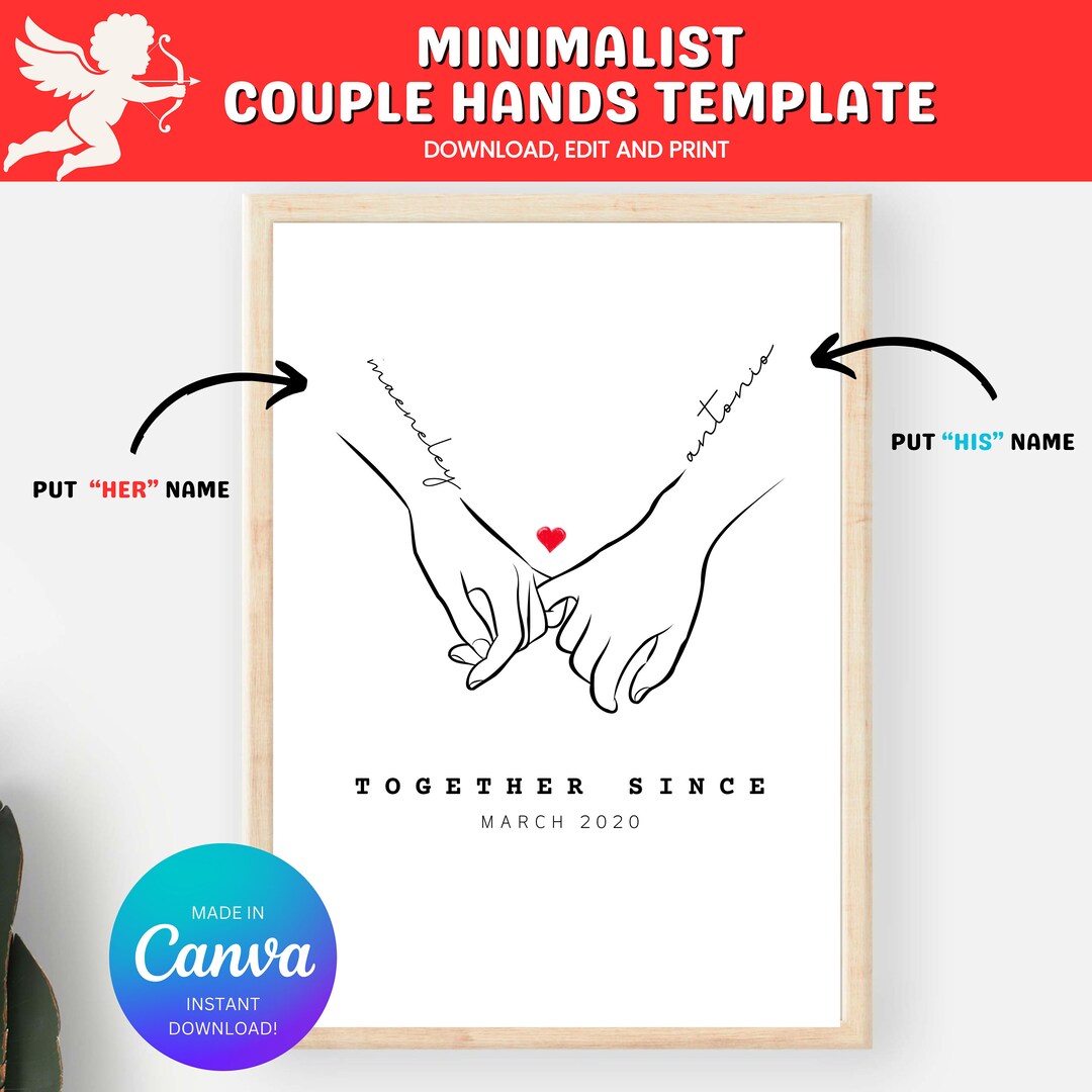 Holding Hands Template, Valentine Couple Gift Template, Personalize ...