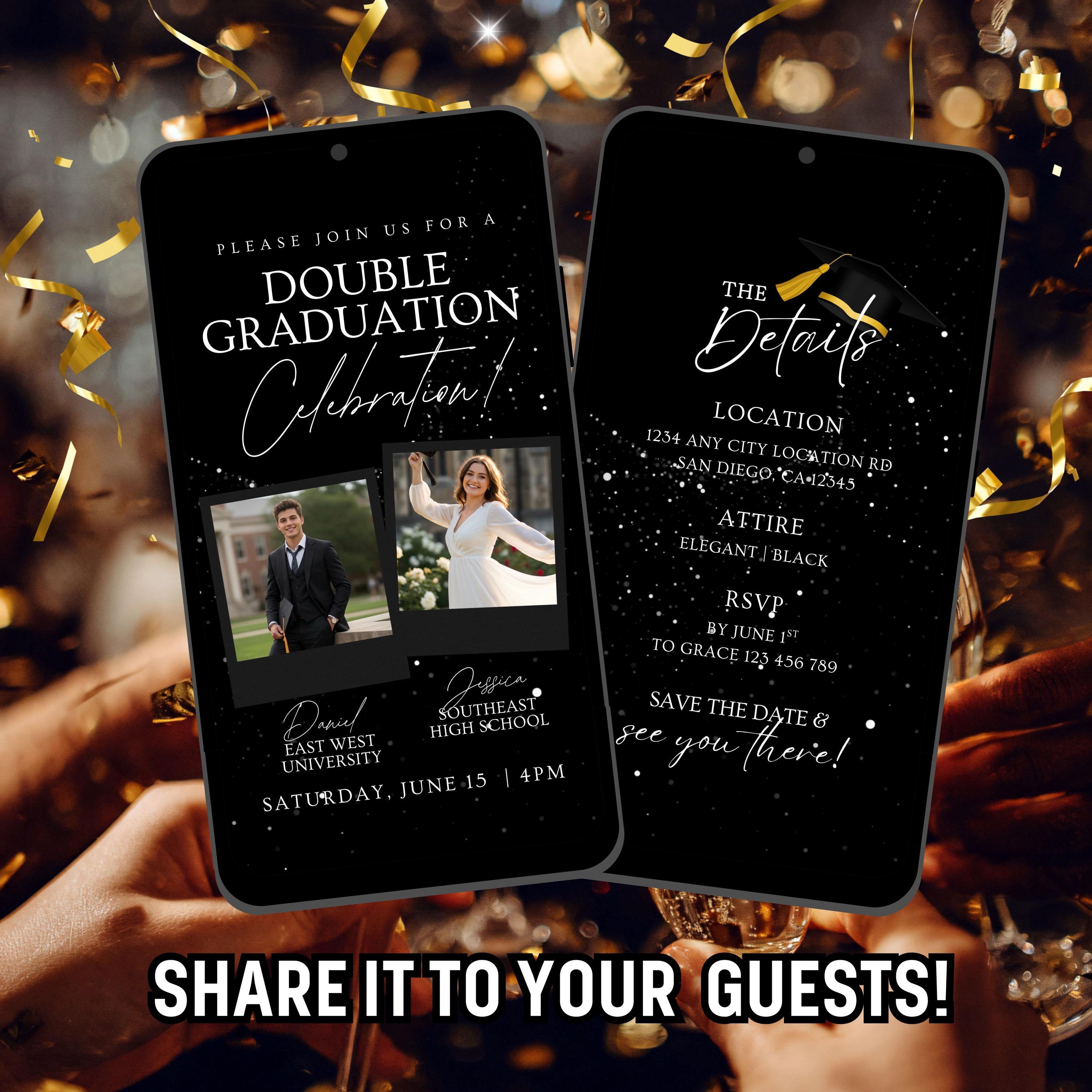 Elegant Double Graduation Video Invitation, 2026 College Highschool ...