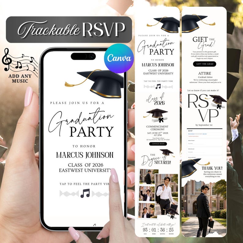 Minimalist Graduation Web Invitation, Trackable RSVP, Editable College ...