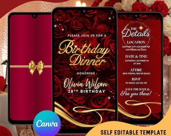 Elegant Floral Birthday Dinner Video Invitation (Editable Canva Template)