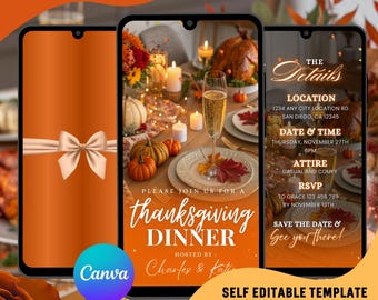 Thanksgiving Dinner Video Invitation: Editable Canva Evite (Digital Download)