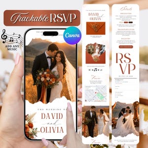 Burnt Orange  Wedding Website Invitation, Terracotta Fall Wedding Invite, Trackable RSVP and with Audio : Instant Download