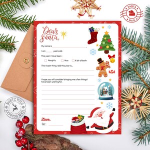 Brief an Santa Printable Einfach zu drucken, Kinder Brief an Santa, druckbare Brief an Santa, Weihnachtswunschliste, Lieber Santa Wunschliste Vorlage