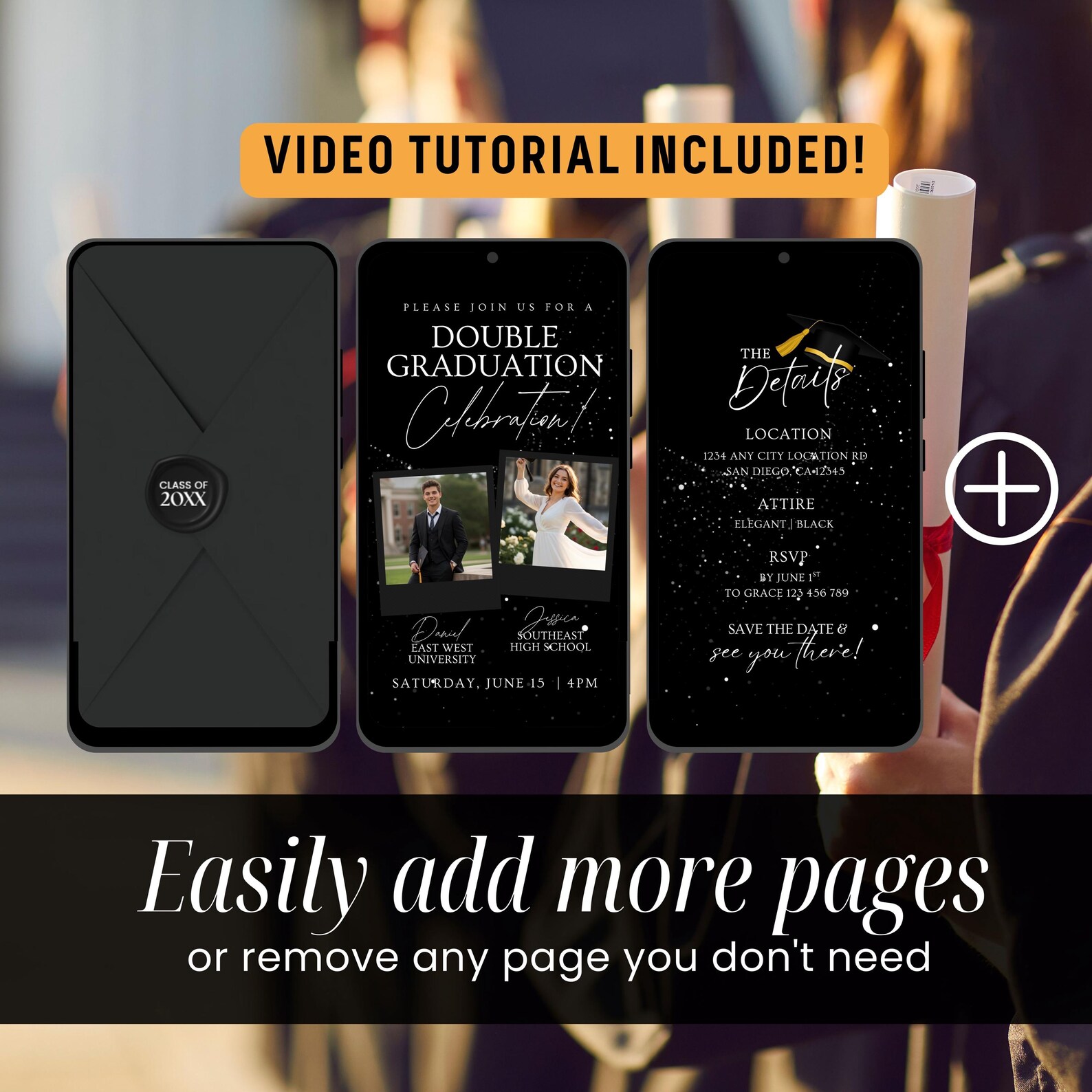 Elegant Double Graduation Video Invitation, 2026 College Highschool ...