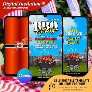 Editable Digital BBQ Invitation, Animated BBQ Outdoor Birthday Party Invite, BBQ Chill and Grill, Video Invite, Birthday Backyard Party