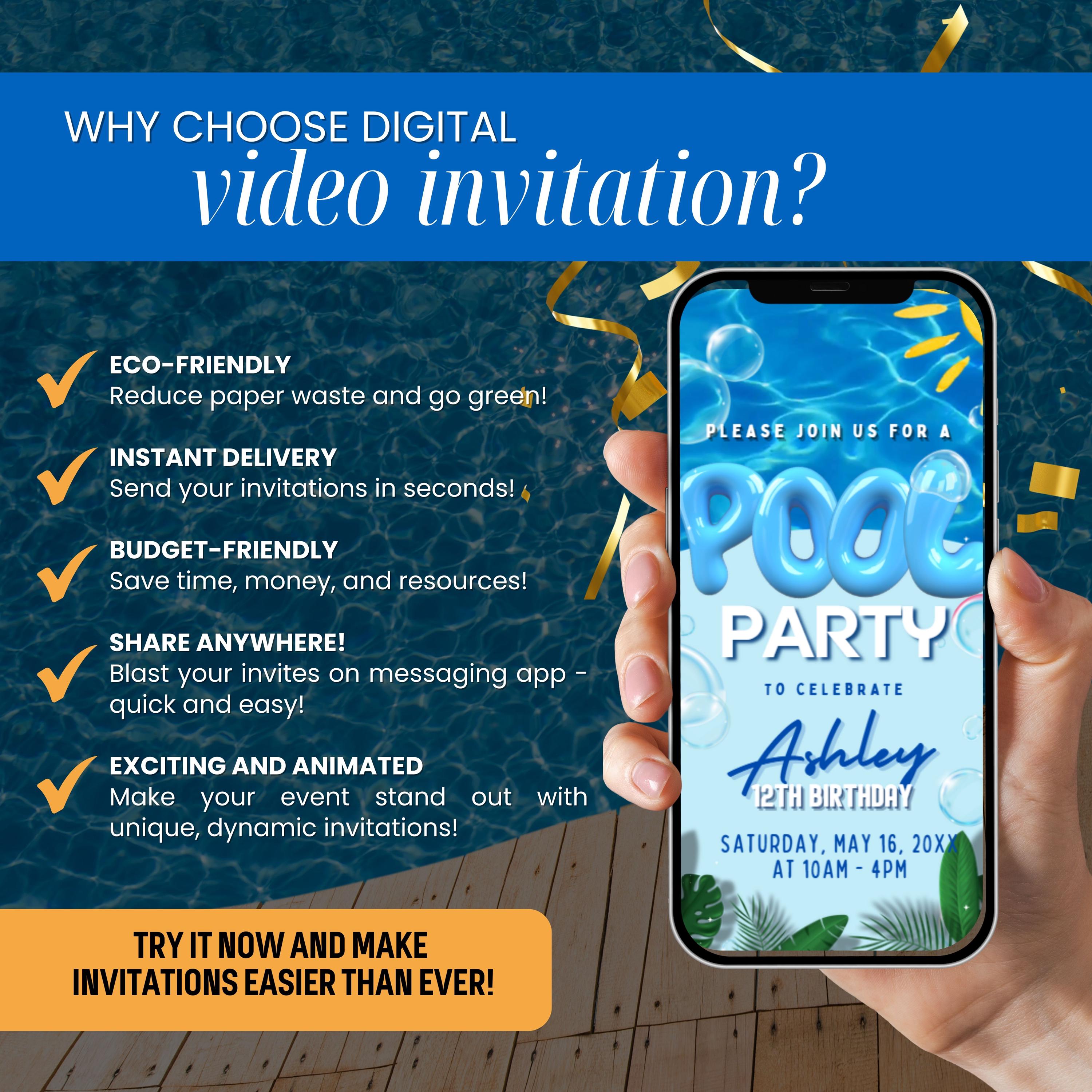 Modern Pool Party Birthday Invitation, Tropical Evite (digital Download ...