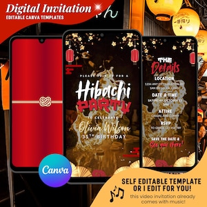 Hibachi verjaardagsuitnodiging voor feest, Hibachi verjaardagsdiner geanimeerde uitnodigingen, bewerkbare Japans restaurant Evite Hibachi Night digitale video