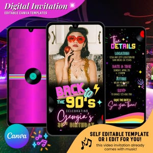 Back to the 90s Einladung mit Foto, Neon Glow Geburtstags-Video-Einladung, 90er Jahre animierte Einladung, digitale Retro Geburtstagsparty-Einladung