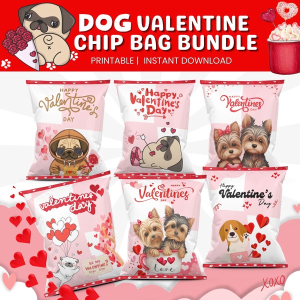 Dog Valentine Chip Bag, Valentine Party Treat, Couple Valentine Gift, Love Chip bag, Dog Valentine Treat Bag, Puppy Valentine Template