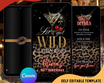 Let's Get Wild Birthday Video Invitation, Ladies Night Out Party Invites : Leopard Print Evites