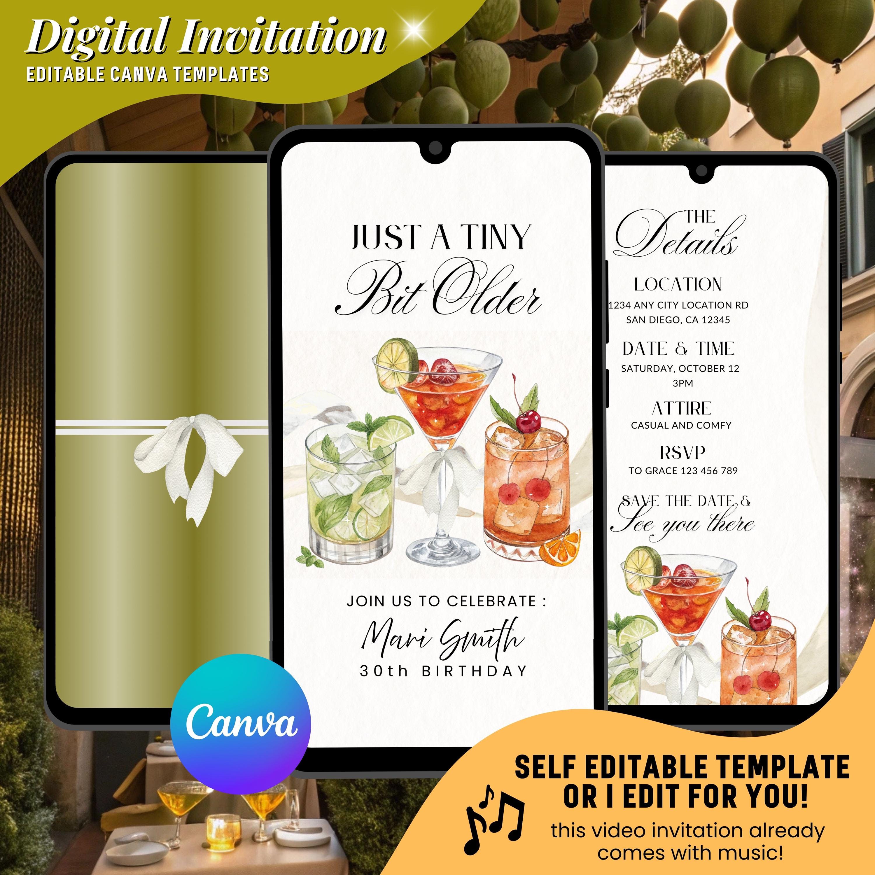A Tiny Bit Older Birthday Video Invitation, Olive Green, Modern ...