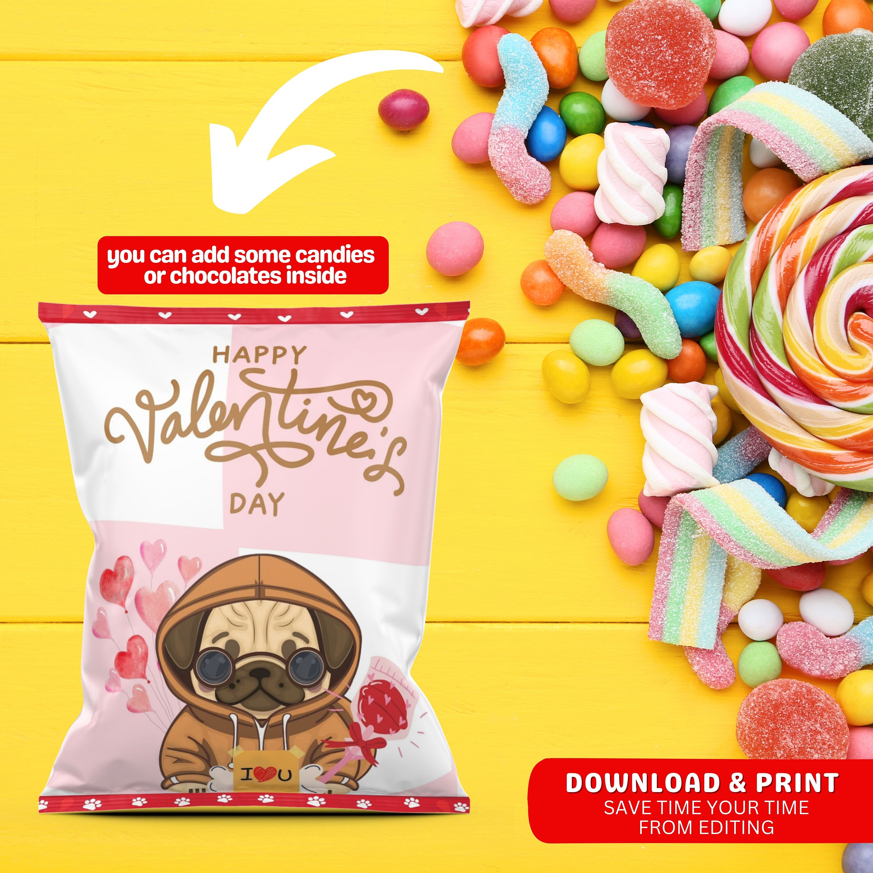 Dog Valentine Chip Bag, Valentine Party Treat, Couple Valentine Gift