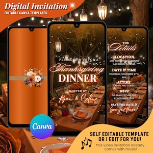 Thanksgiving-Dinner-Video-Einladung, Thanksgiving-Dinner animierte Einladungen, Friendsgiving bearbeitbare Evites, Herbstdinner-Feier lädt ein