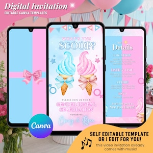 Invitación en video para revelar el género del bebé, ¿Qué hay de nuevo? Invitaciones para revelar el género del bebé con helado, Fiesta animada editable y linda para revelar el género del bebé.