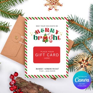 Cartão de presente de Natal alegre e brilhante, Cartão de presente de Natal editável do Canva, Modelo de cartão de Natal para impressão, Cartão de presente de Natal para professores