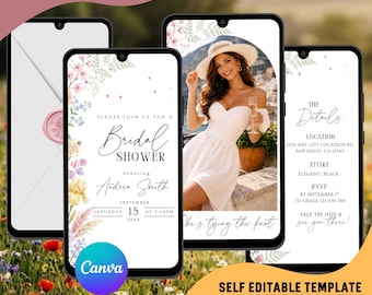 Wildflower Bridal Shower Video Invitation, All Text Editable, Floral Bridal Brunch Invite : Instant Download