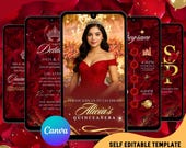 Floral Quinceañera Video Invitation, Red Elegant Sweet 15 Animated Invitation, Mis Quince Anos Birthday Digital Invite, 15th Birthday Evites