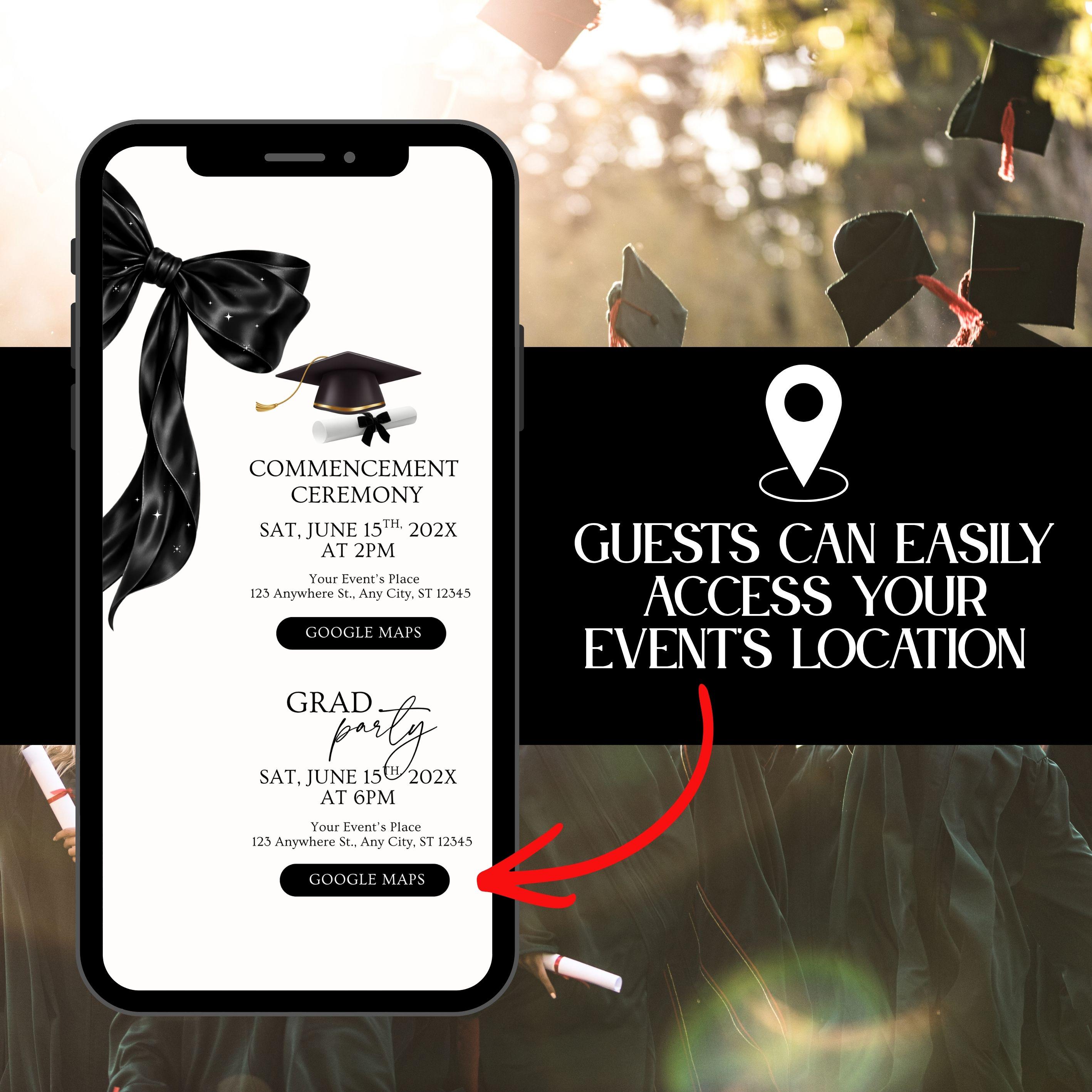 Black Bow Graduation Graduation Web Invitation, Trackable RSVP ...