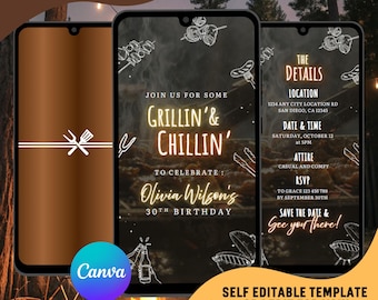 BBQ Birthday Video Invitation: Minimalist Grill Party Evite (Canva Template)
