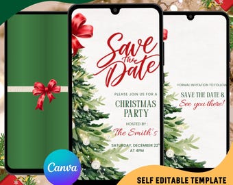 Christmas Party Save the Date Video Invitation, Animated Evite (Editable Canva Template)