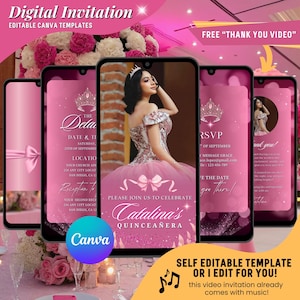 Quinceañera Video Invitation, Blush Pink Sweet 15 Animated Invitation, Mis Quince Anos Birthday Digital Invite, Elegant 15th Birthday EVite