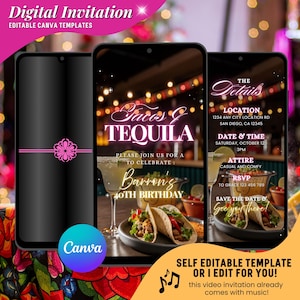 Tacos and Tequila Birthday Video Invitation, Mexican Fiesta Birthday Digital Invite, Girls Tequila Party Animated Invites, Taco Party Evite