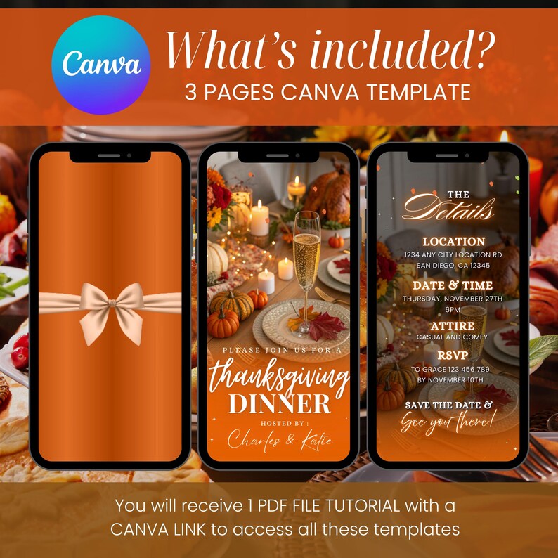 Thanksgiving Dinner Video Invitation: Editable Canva Evite (digital ...