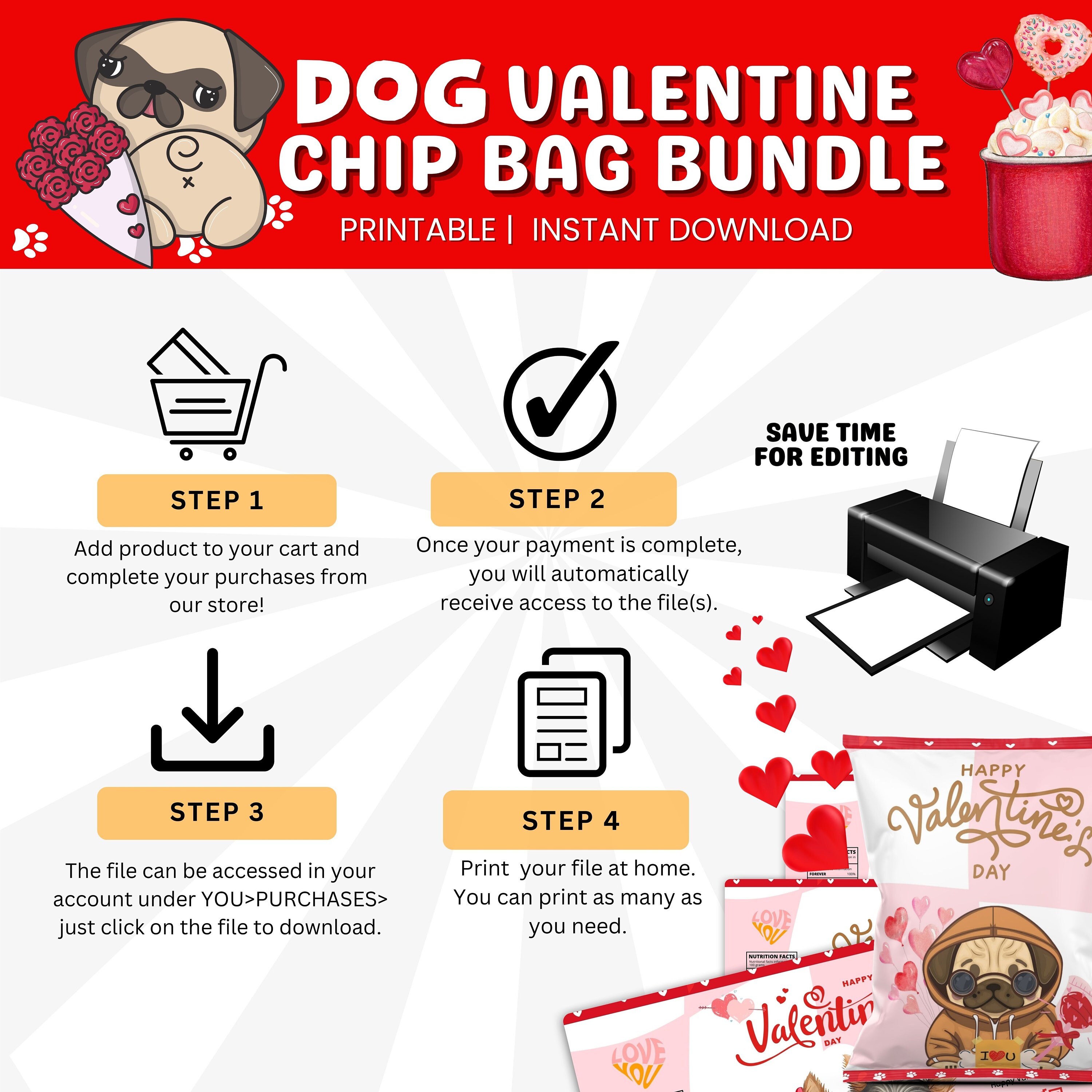 Dog Valentine Chip Bag, Valentine Party Treat, Couple Valentine Gift