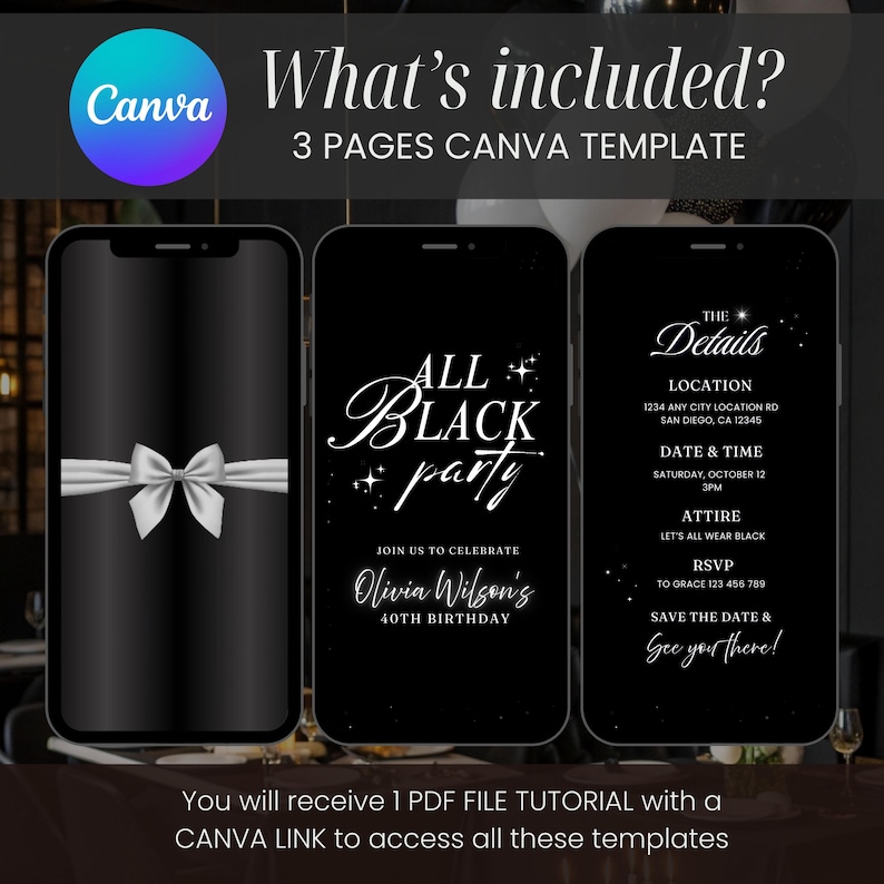 Program Invitation Layout Black Modern All Black Party Video Invitation, Formal Birthday Dinner ...