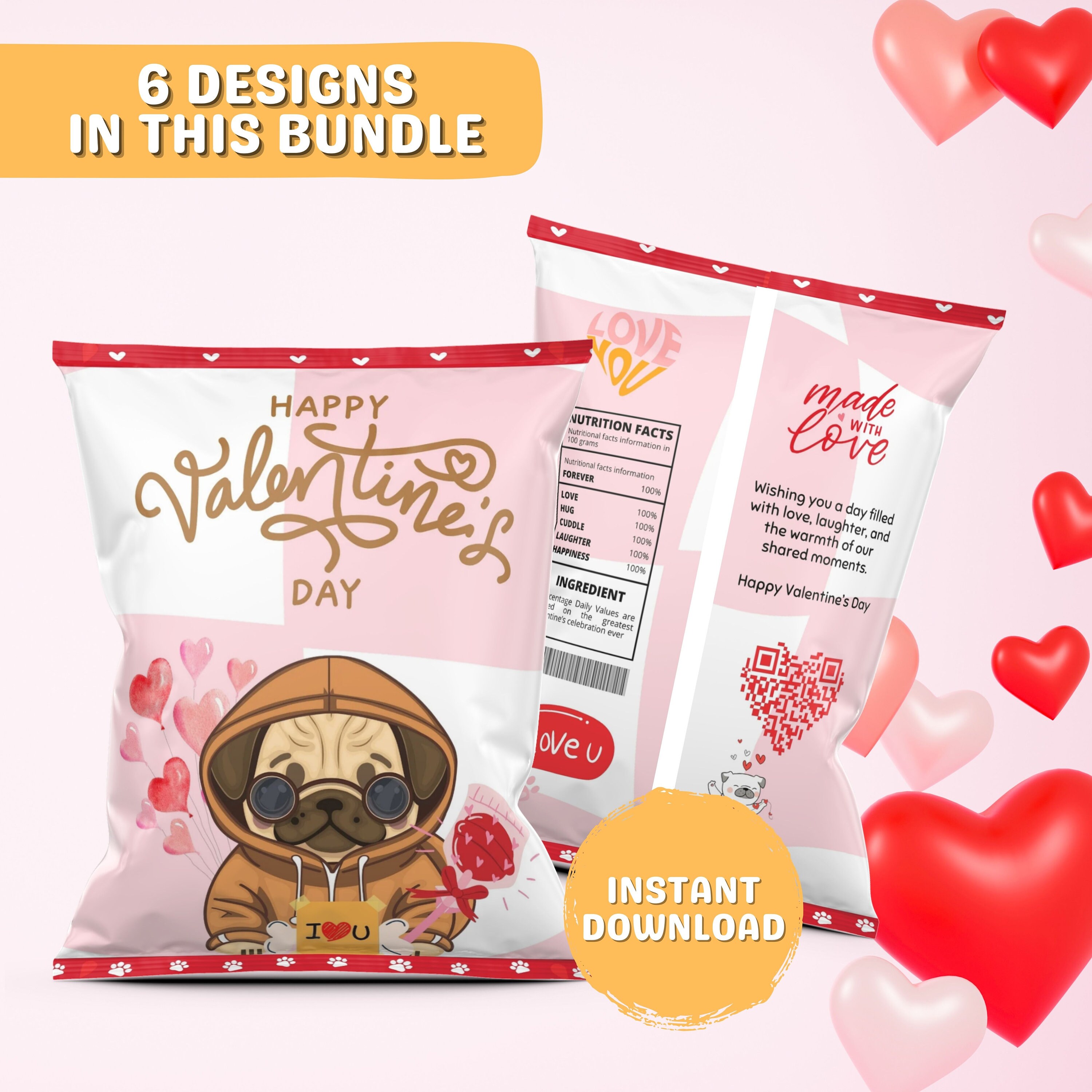 Dog Valentine Chip Bag, Valentine Party Treat, Couple Valentine Gift